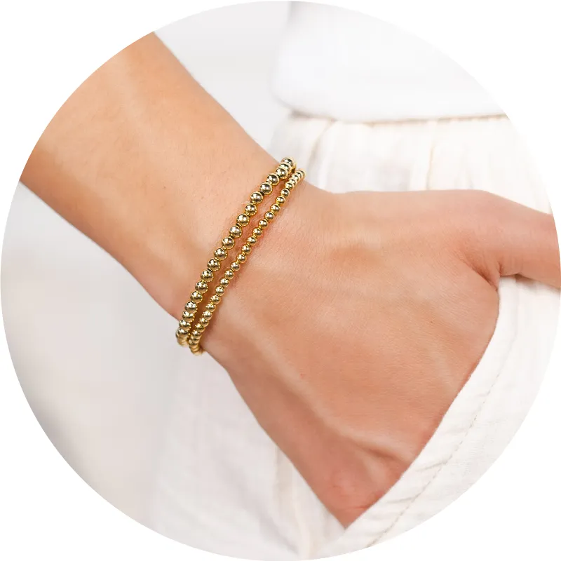 3mm Gold Ball + 4mm Gold Stretch Bracelet Stack sold by Lotus & Luna