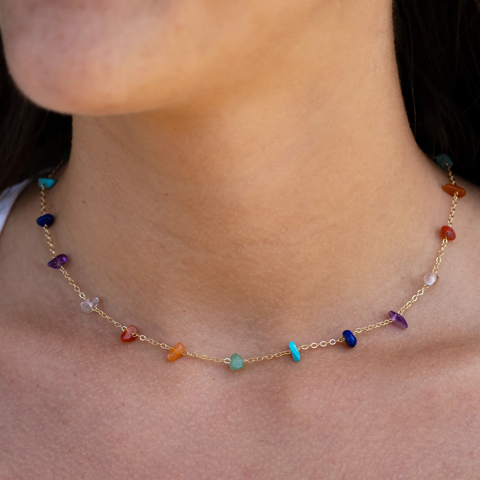 7 Chakras Raw Stone Chain Necklace sold by Lotus & Luna product image thumbnail 5