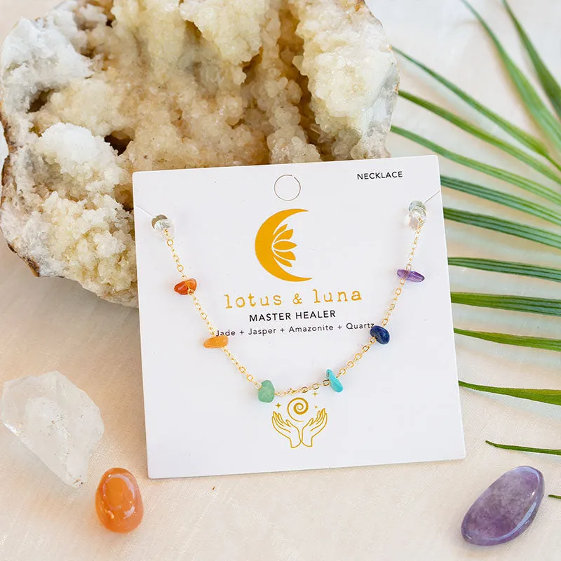 7 Chakras Raw Stone Chain Necklace sold by Lotus & Luna