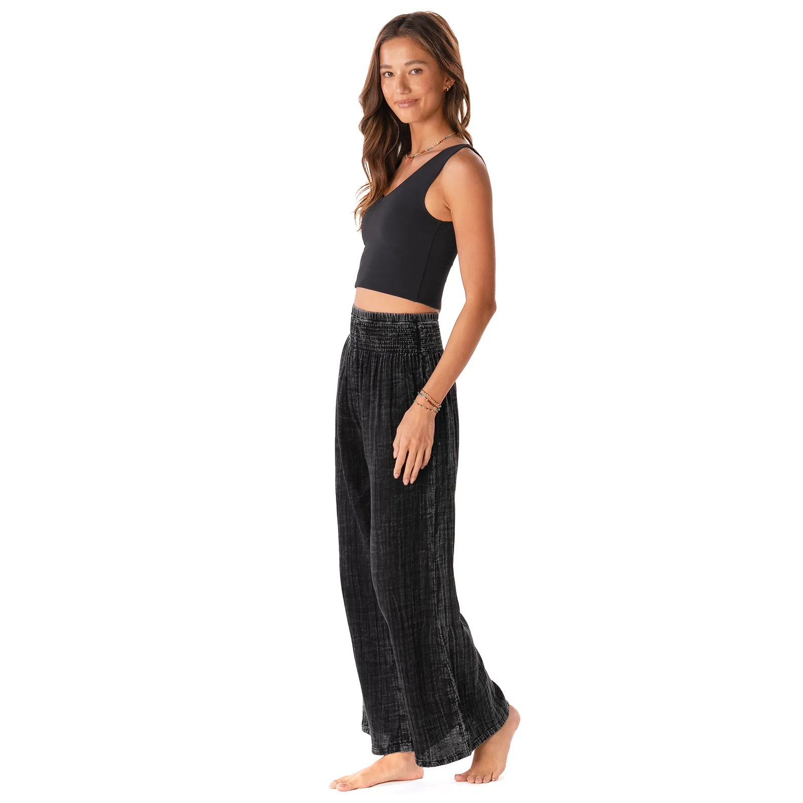 Vintage Black Wide Leg Cotton Pants sold by Lotus & Luna product image thumbnail 4