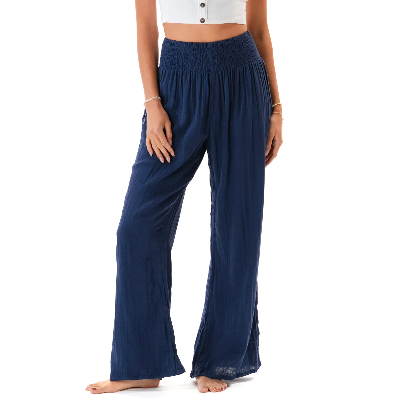 Oxford Wide Leg Cotton Pants sold by Lotus & Luna