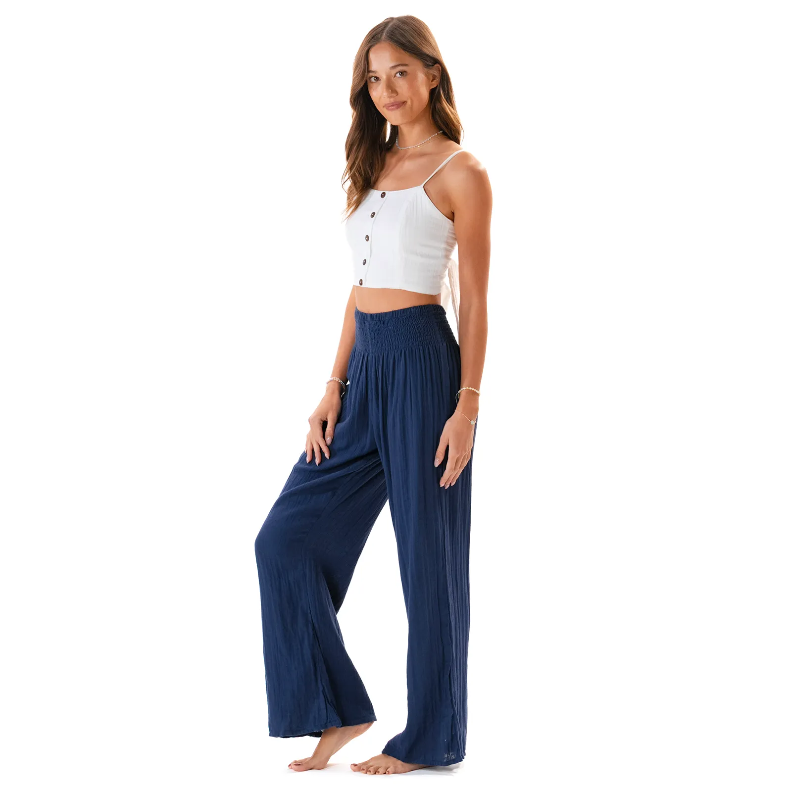 Oxford Wide Leg Cotton Pants sold by Lotus & Luna product image thumbnail 4