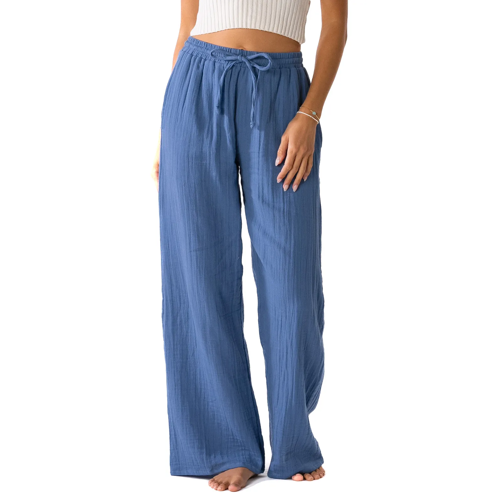 Ocean Blue Cotton Cabana Pants sold by Lotus & Luna