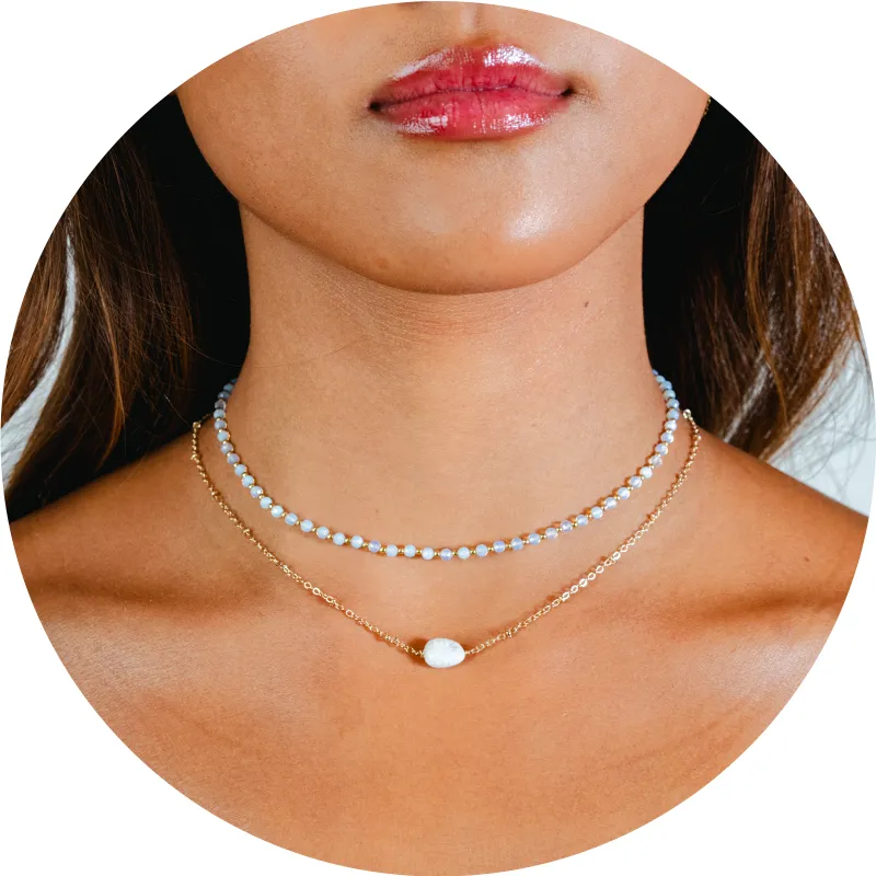 Moon Dancer 3mm Healing + Moonstone Necklace Stack sold by Lotus & Luna