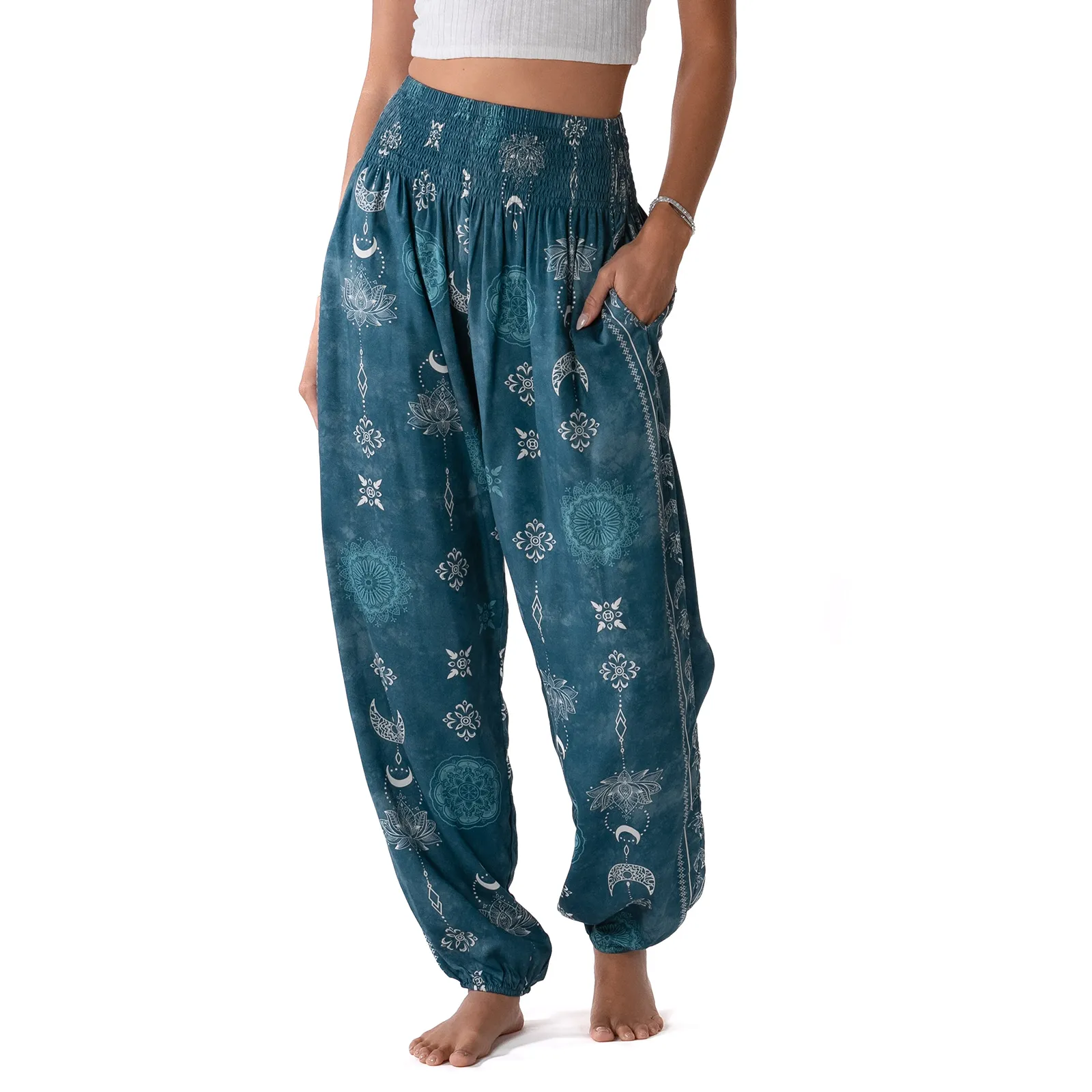 Cosmic Teal Harem Pants sold by Lotus & Luna