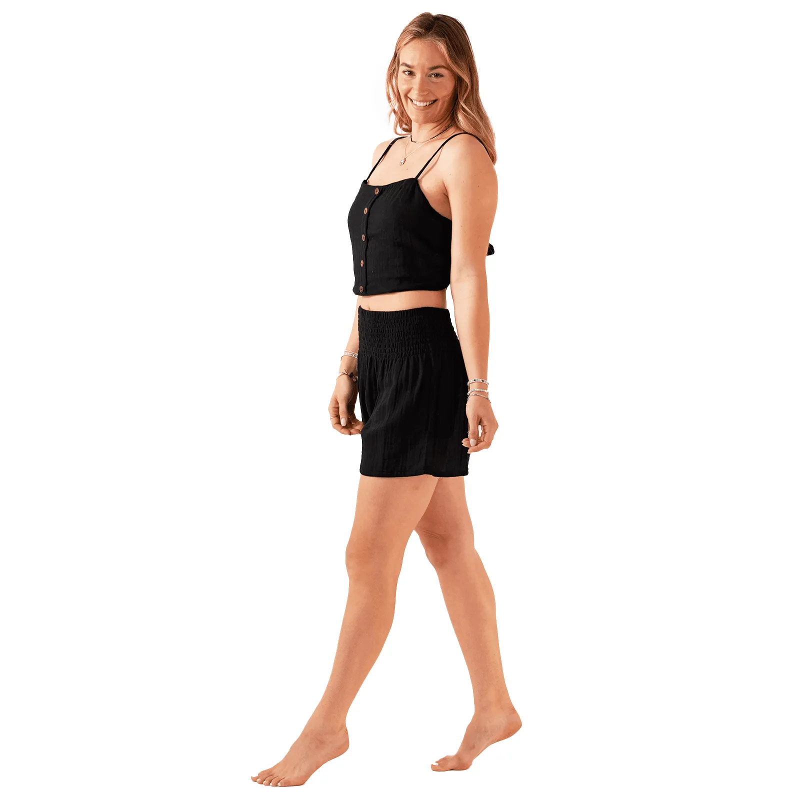 Black Cotton Crop Top & Shorts Lounge Set sold by Lotus & Luna product image thumbnail 3