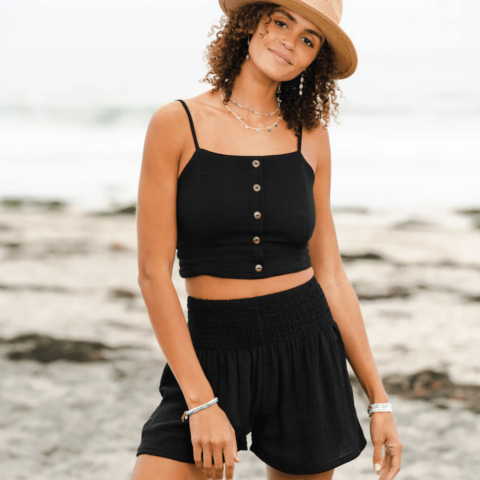 Black Cotton Crop Top & Shorts Lounge Set sold by Lotus & Luna product image thumbnail 2