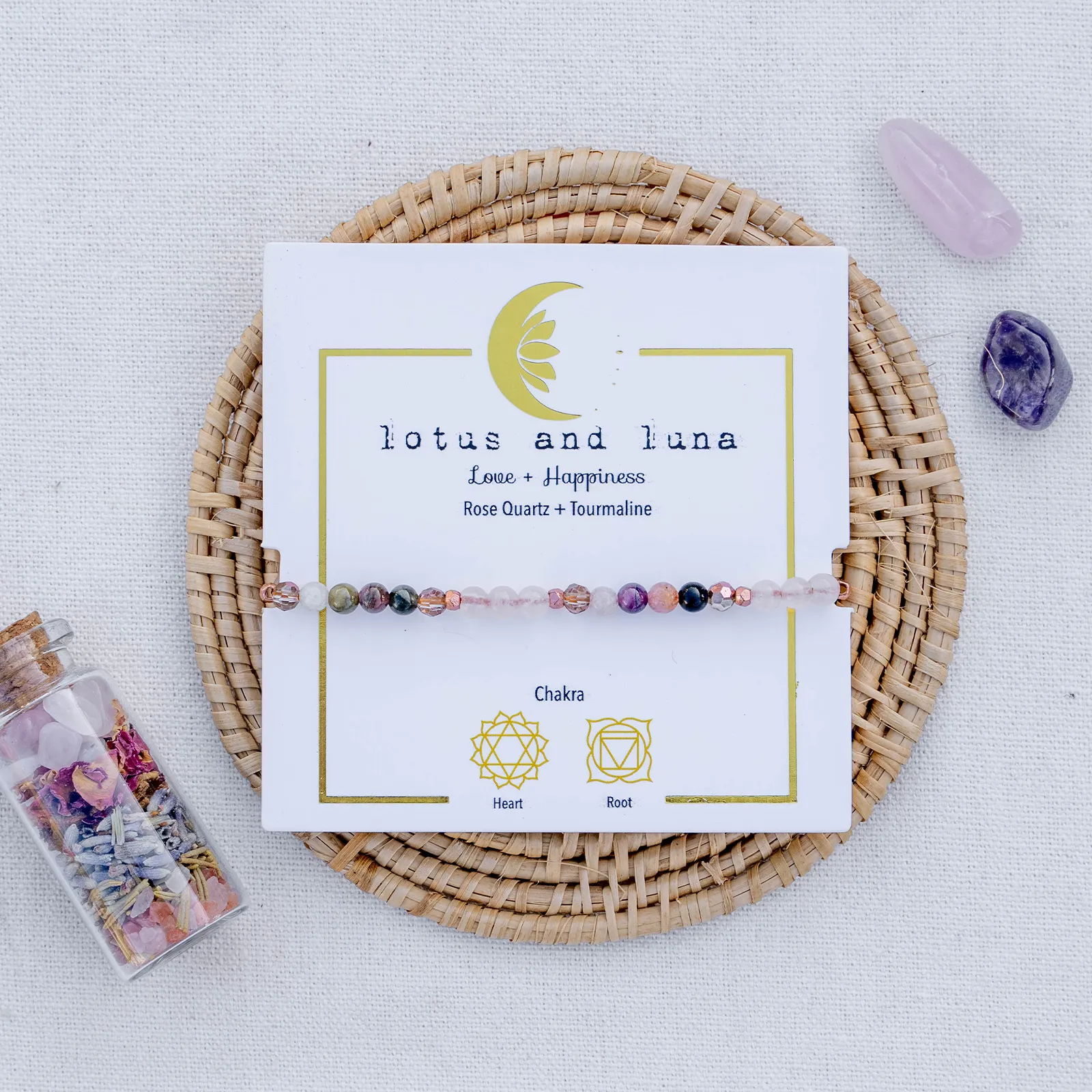 Love + Happiness 4mm Healing Bracelet sold by Lotus & Luna product image thumbnail 4