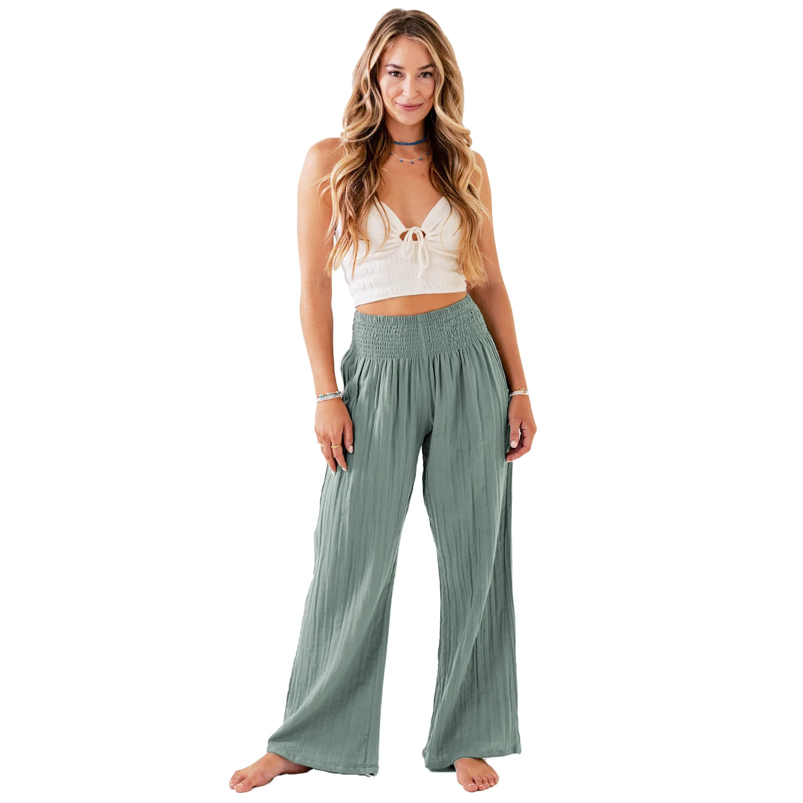 Sage Wide Leg Cotton Pants sold by Lotus & Luna product image thumbnail 5