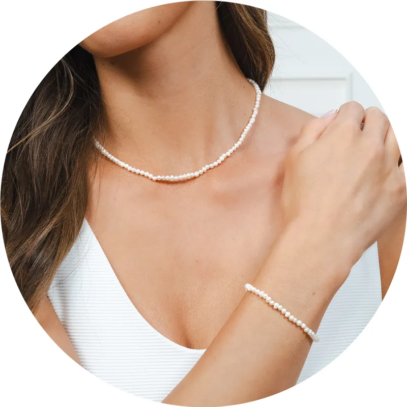 Pearl Necklace + Bracelet 3mm Set sold by Lotus & Luna