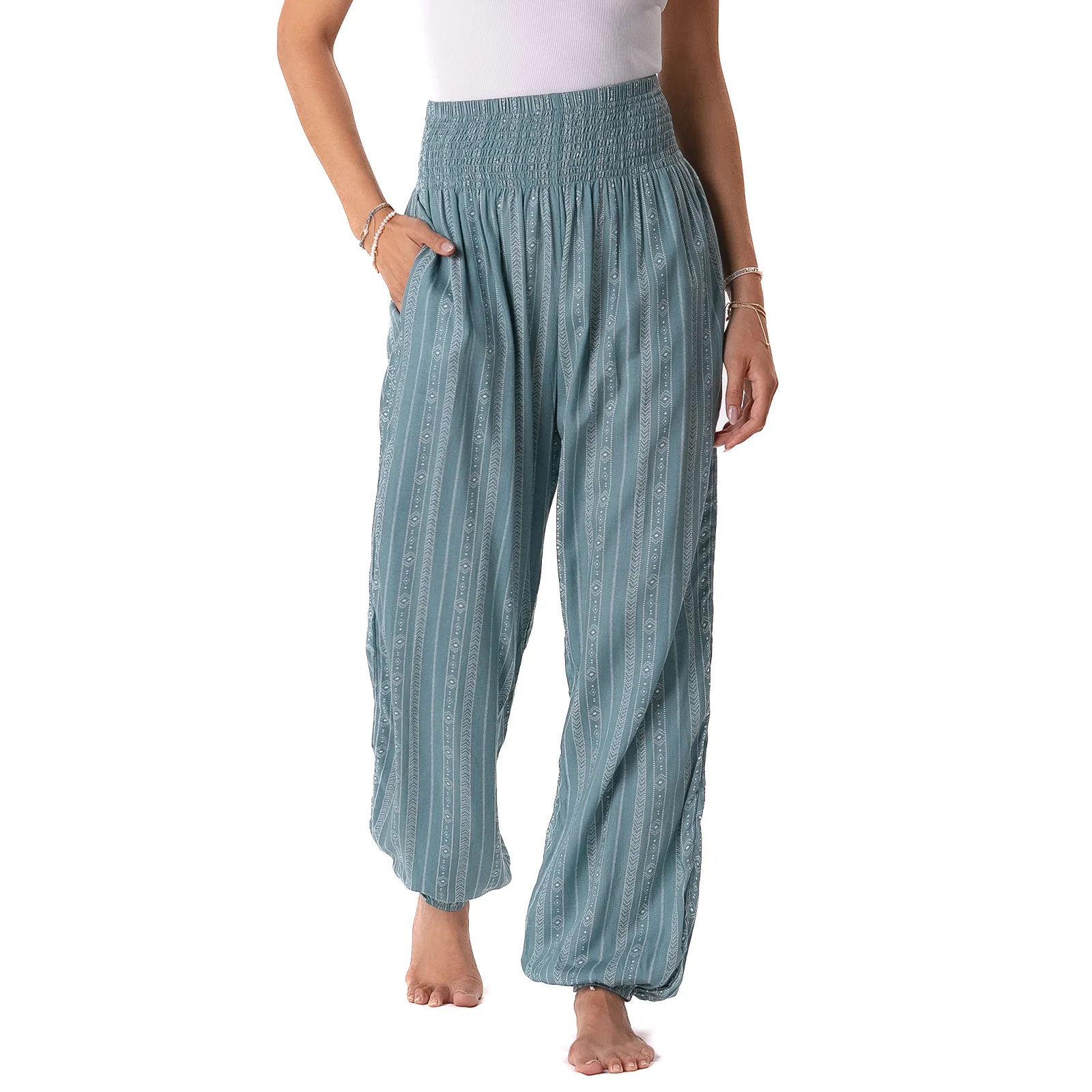 Seafoam Tribal Print Harem Pants sold by Lotus & Luna