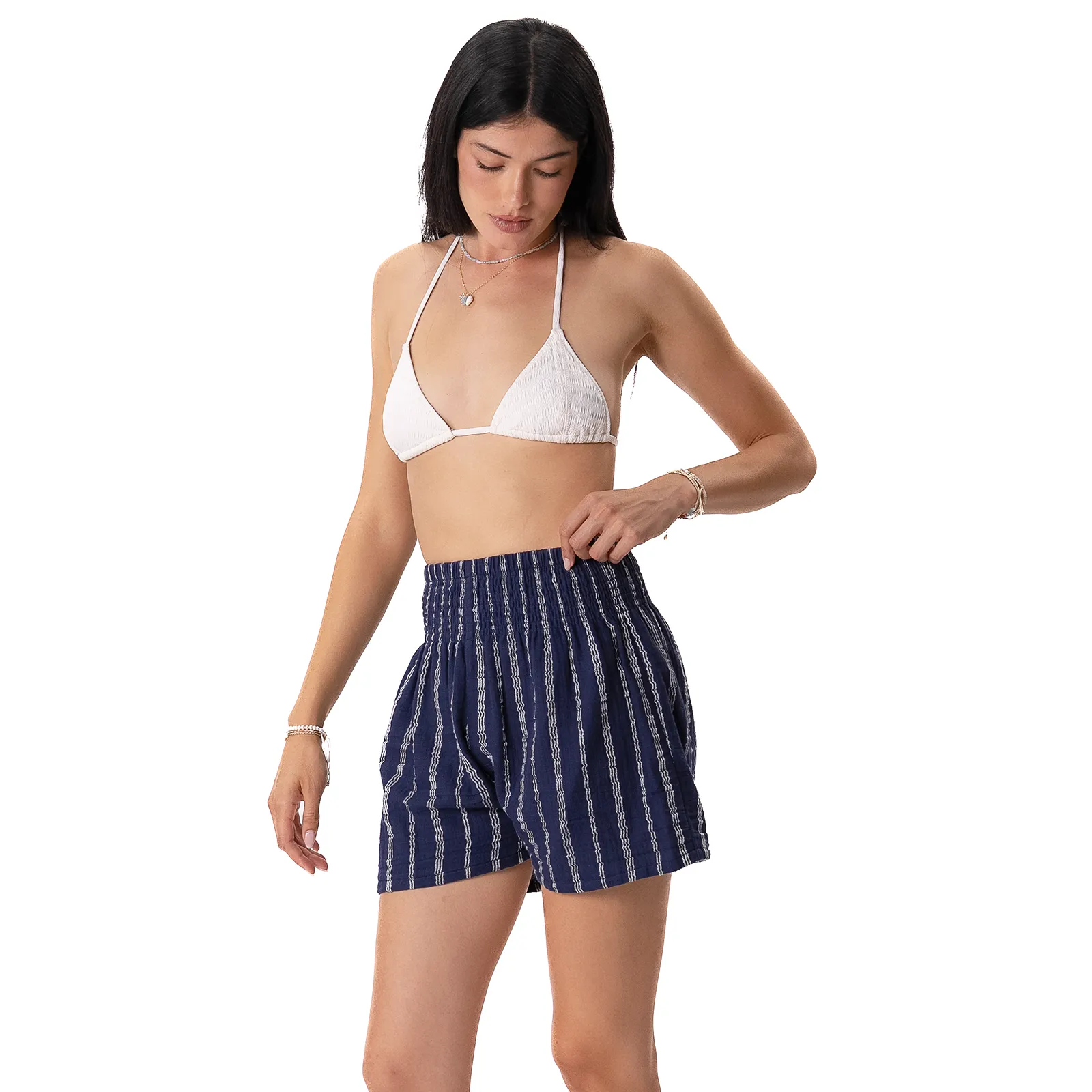 Navy Sailor Stripe Cotton Shorts sold by Lotus & Luna product image thumbnail 3