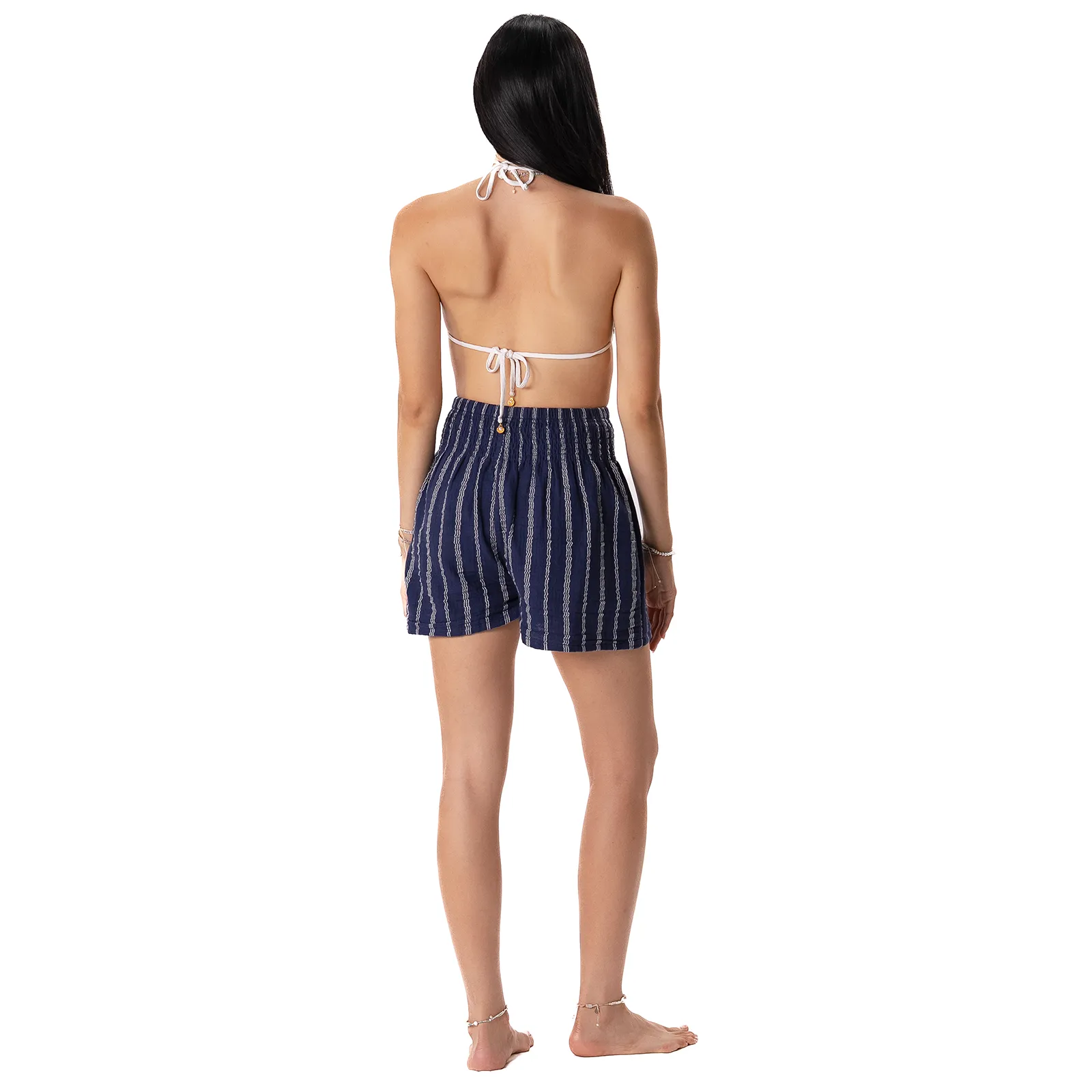 Navy Sailor Stripe Cotton Shorts sold by Lotus & Luna product image thumbnail 4