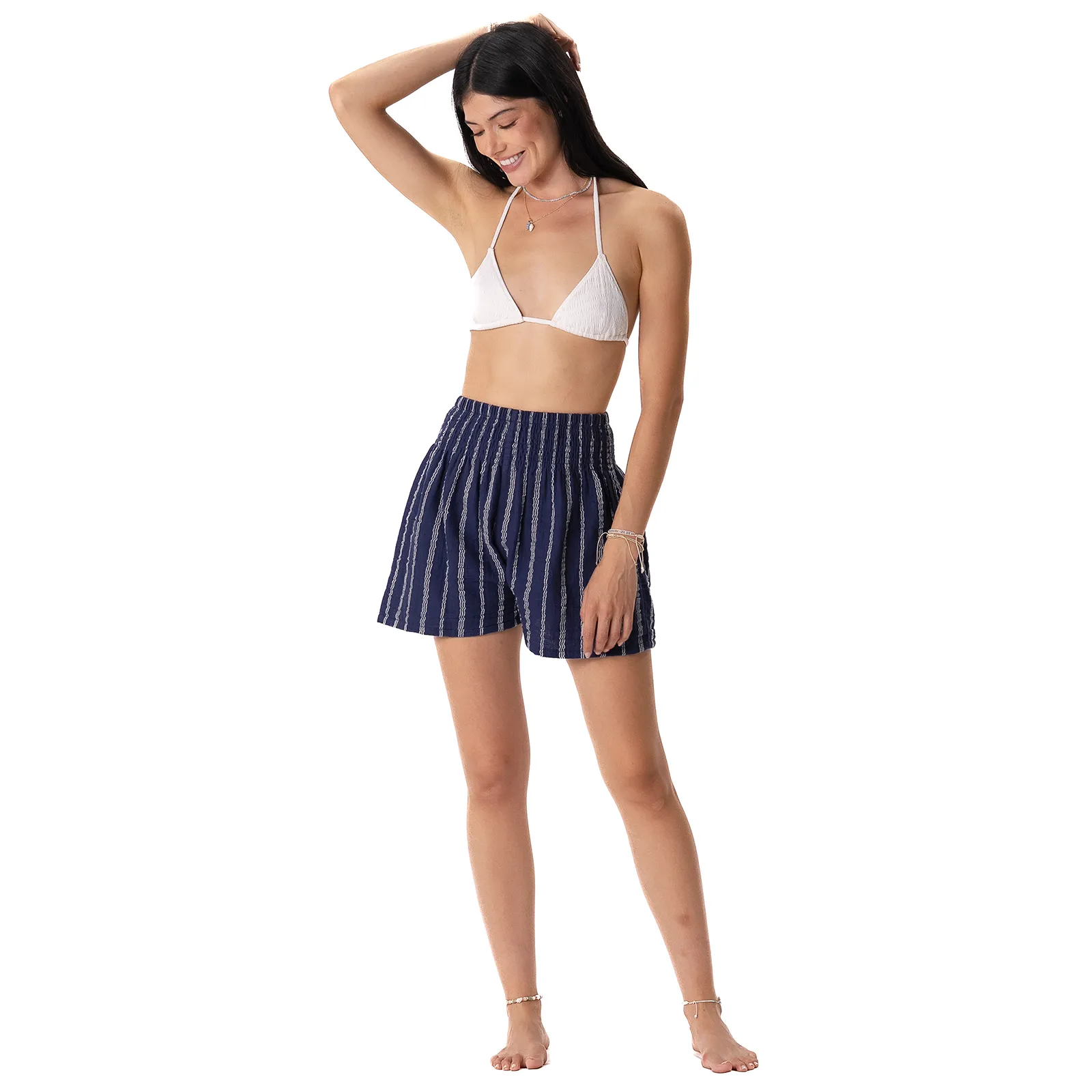 Navy Sailor Stripe Cotton Shorts sold by Lotus & Luna product image thumbnail 5