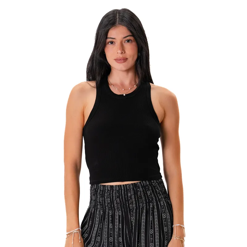 Black Cropped Rio Racerback Ribbed Tank made by Lotus & Luna
