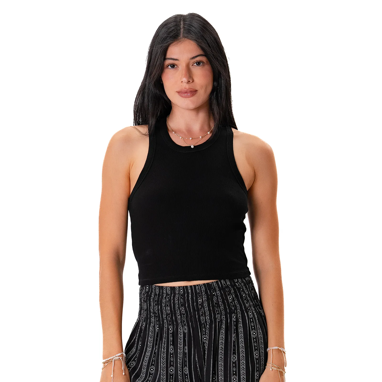 Black Cropped Rio Racerback Ribbed Tank sold by Lotus & Luna
