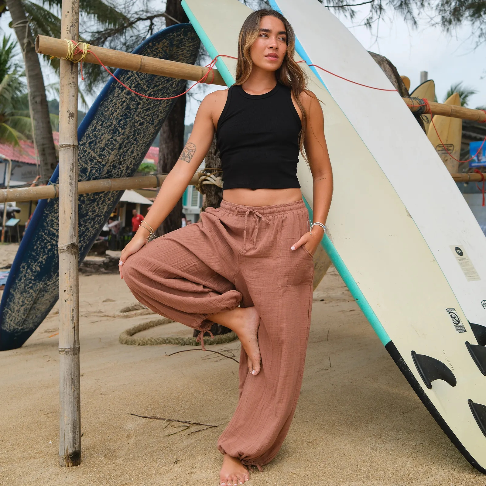Black Cropped Rio Racerback Ribbed Tank sold by Lotus & Luna product image thumbnail 3