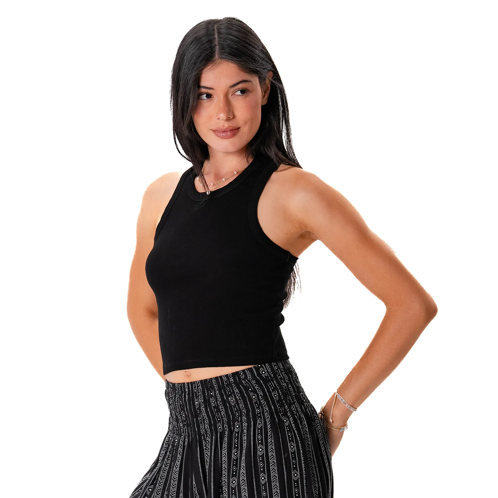 Black Cropped Rio Racerback Ribbed Tank sold by Lotus & Luna product image thumbnail 4