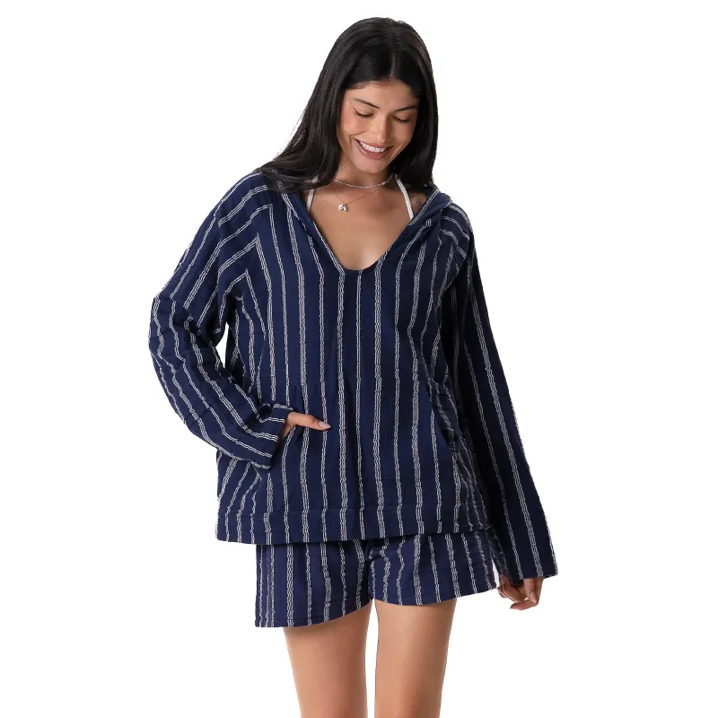 Navy Sailor Stripe Baja Pullover sold by Lotus & Luna