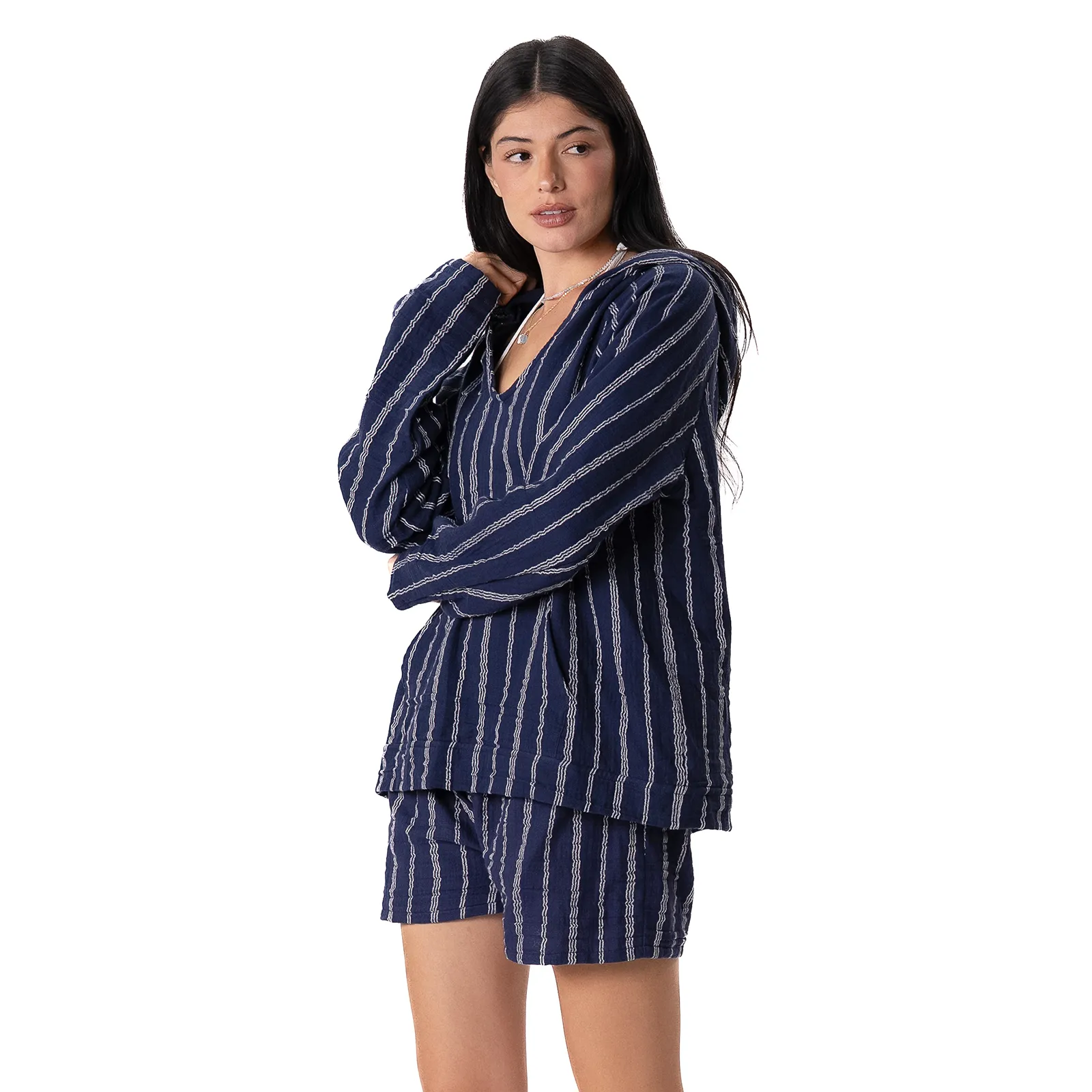 Navy Sailor Stripe Baja Pullover sold by Lotus & Luna product image thumbnail 4
