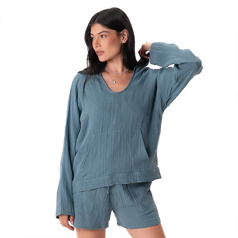 New Moon Blue Baja Pullover sold by Lotus & Luna