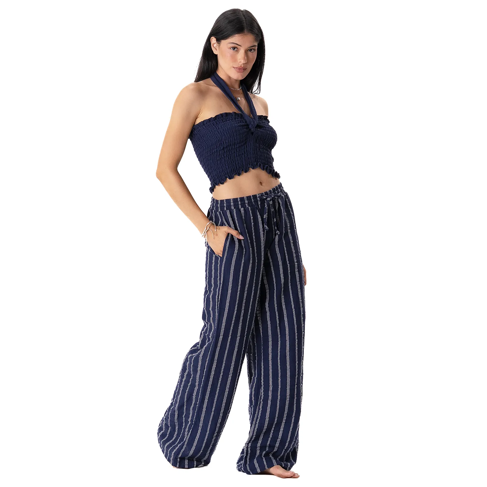 Navy Sailor Stripe Cotton Cabana Pants sold by Lotus & Luna product image thumbnail 4