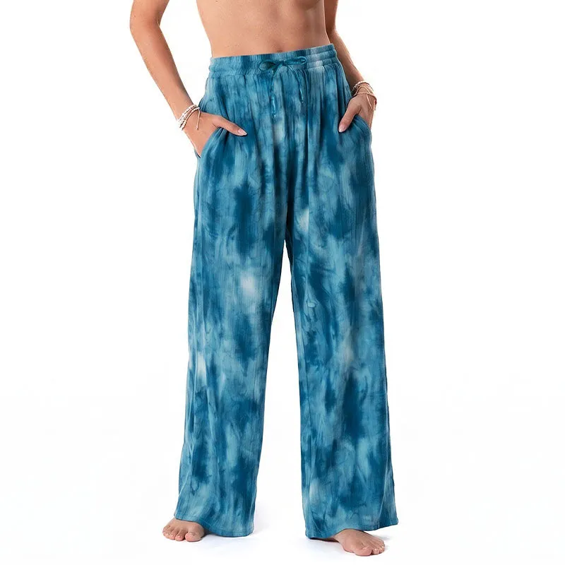 Turquoise Tide Wide Leg Drawstring Pants made by Lotus & Luna
