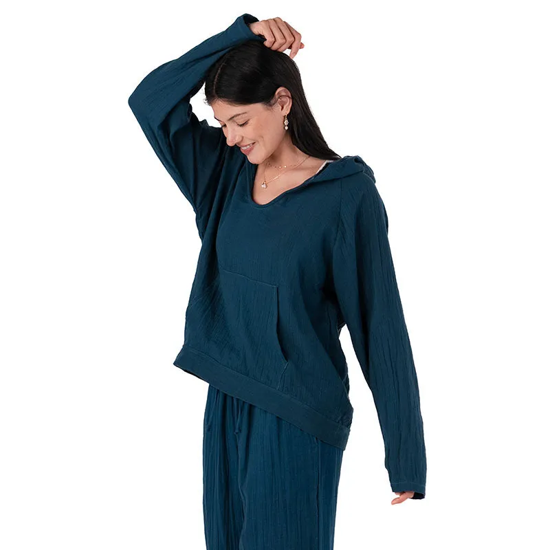 Deep Teal Baja Pullover sold by Lotus & Luna