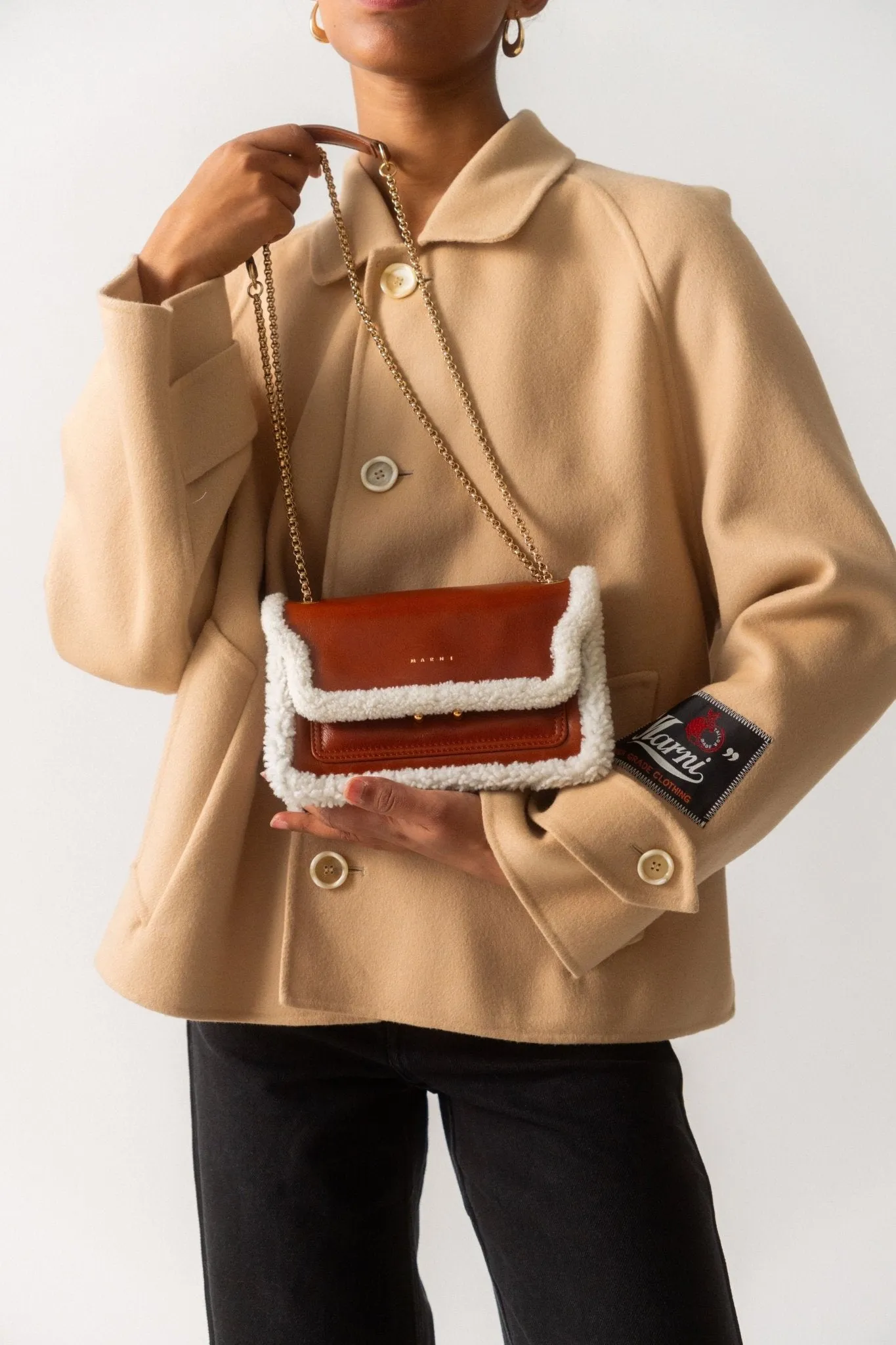 Marni Trunk Small Shearling-Lined Leather Shoulder Bag sold by Bessette product image thumbnail 2