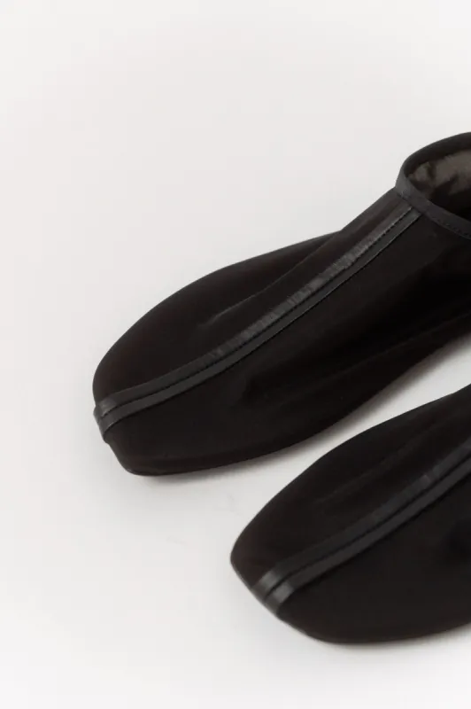 Black Leather Trimmed Mesh Flat sold by Bessette