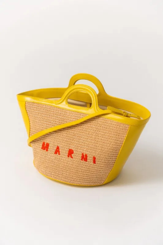 MARNI Tropicalia small leather and embroidered faux raffia tote sold by Bessette