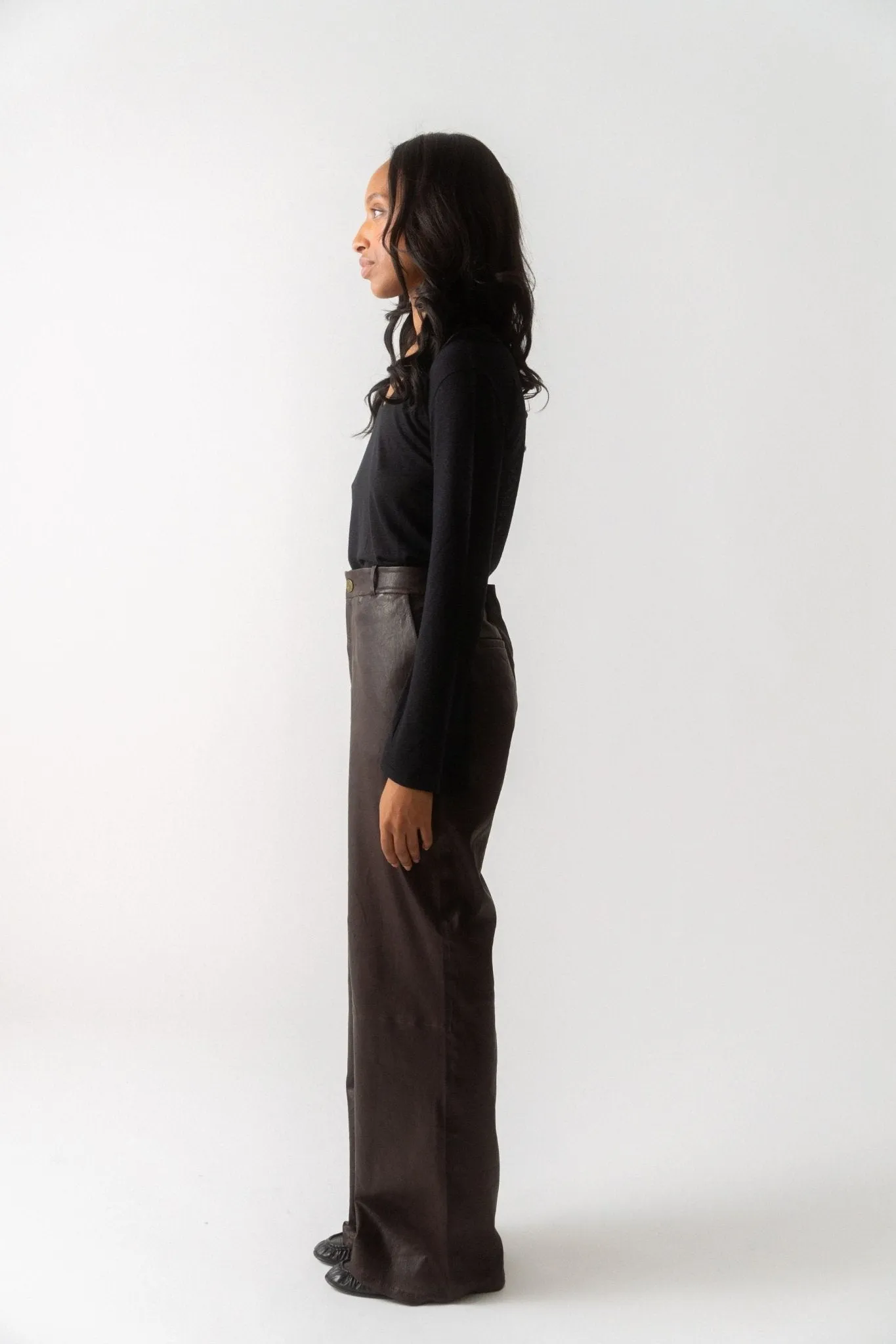 Frame Relaxed Leather Trouser - Chocolate Brown sold by Bessette product image thumbnail 3