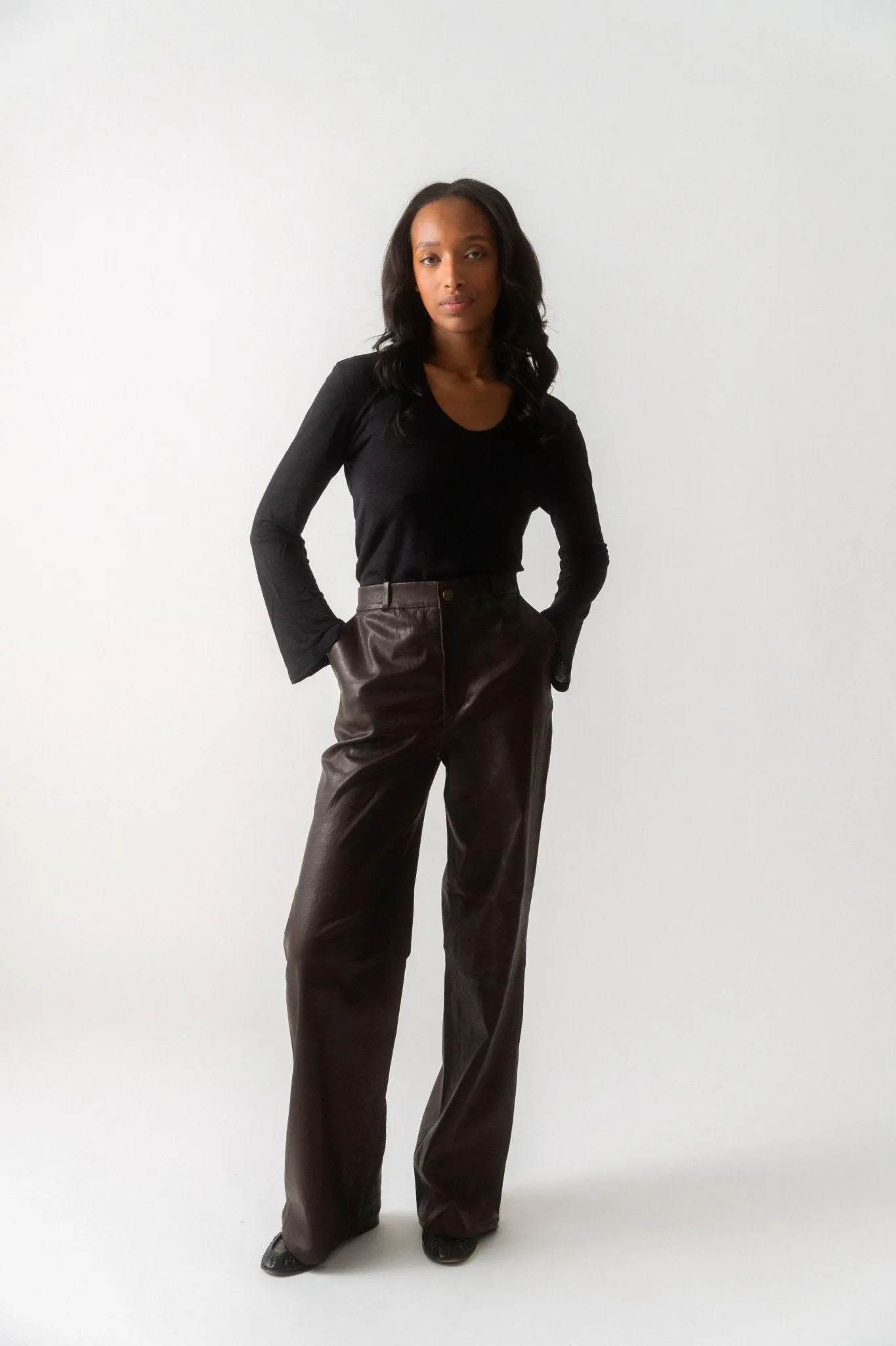 Frame Relaxed Leather Trouser - Chocolate Brown sold by Bessette product image thumbnail 5