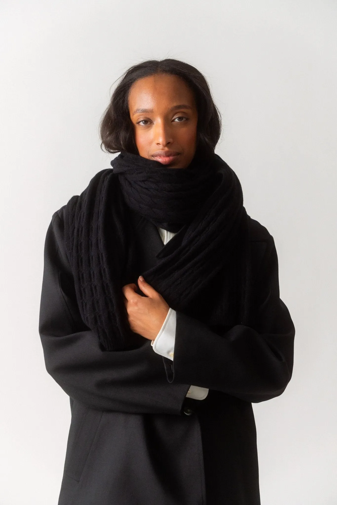 Toteme Embroidered Cable-knit Scarf Black sold by Bessette