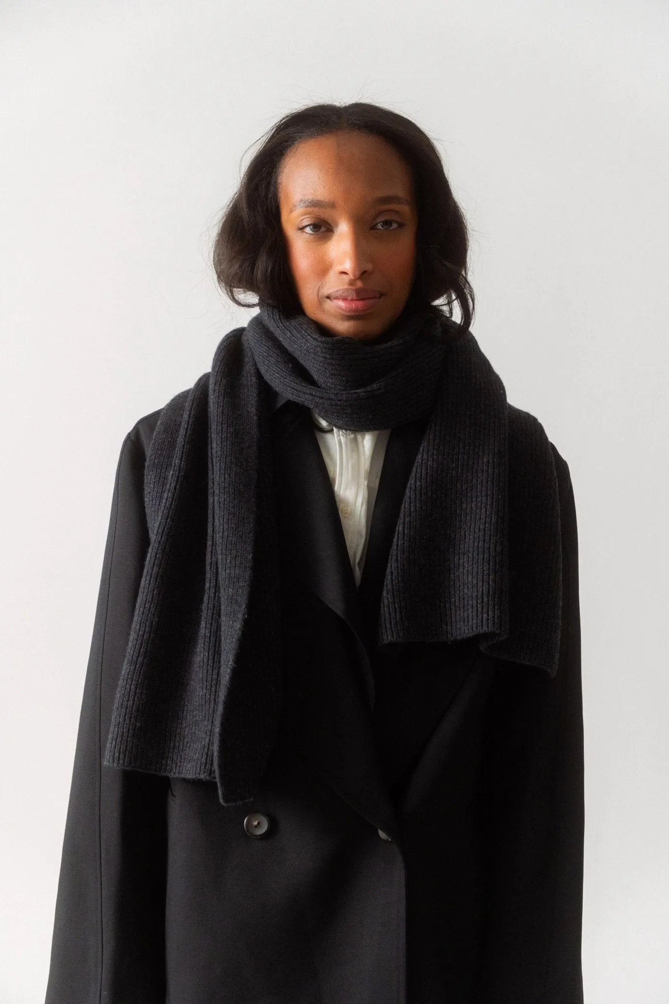 Embroidered Monogram Wool Cashmere Scarf Dark Grey sold by Bessette product image thumbnail 2