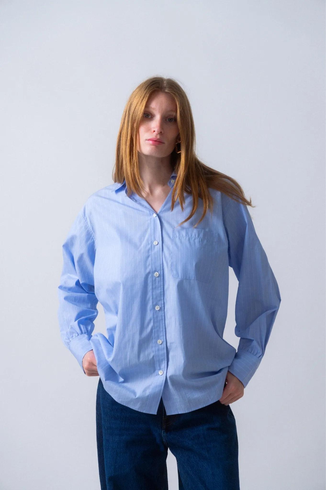 Frame The Borrowed Pocket Shirt Chambray Blue sold by Bessette