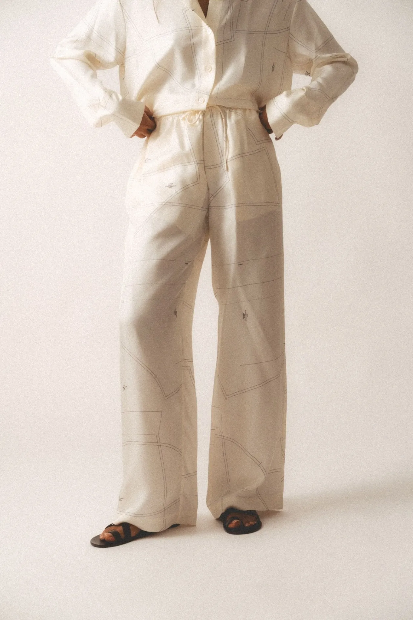 Wide Leg Printed Silk Trousers sold by Bessette