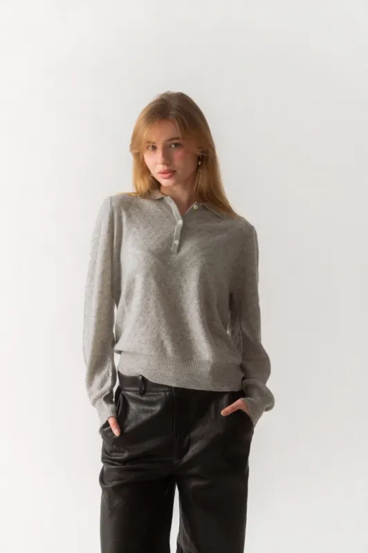 Frame SCALLOP POLO SWEATER IN LIGHT HEATHER GREY (Medium) sold by Bessette