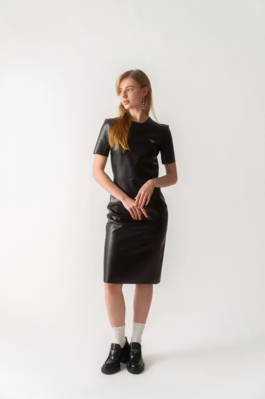 Leather Short Sleeve Dress made by Prada