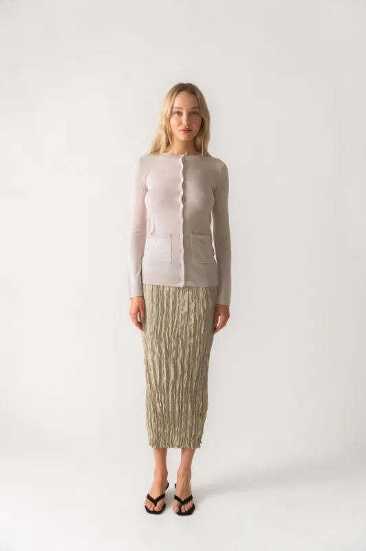 Fine Knit Merino Cardigan In Light Hay sold by Bessette