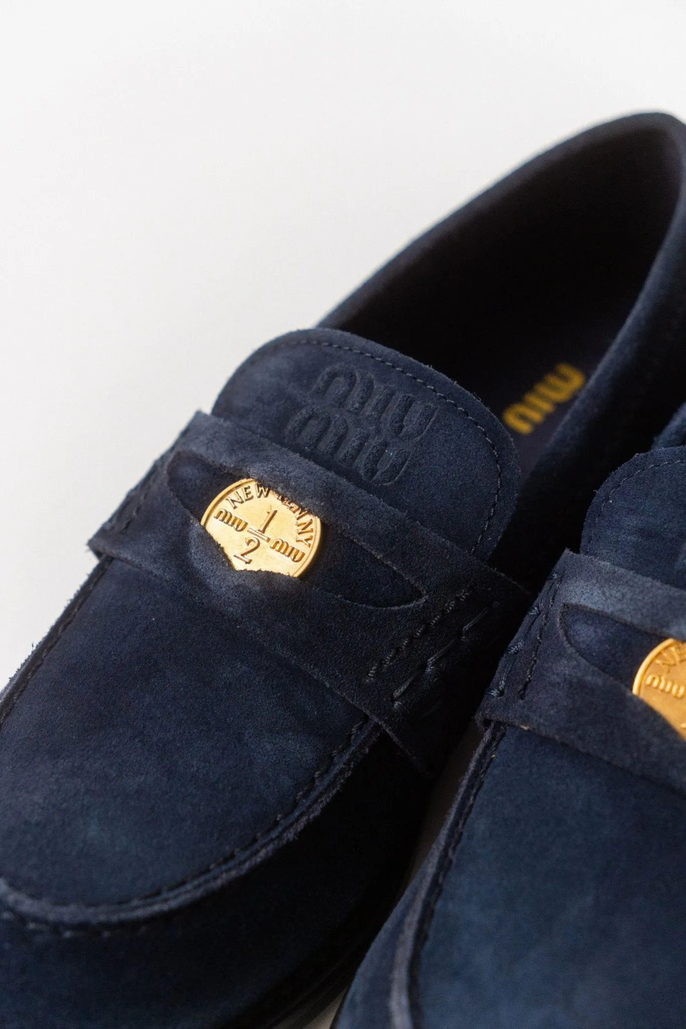 Miu Miu Logo Navy Suede Loafers (38 EU) sold by Bessette product image thumbnail 3