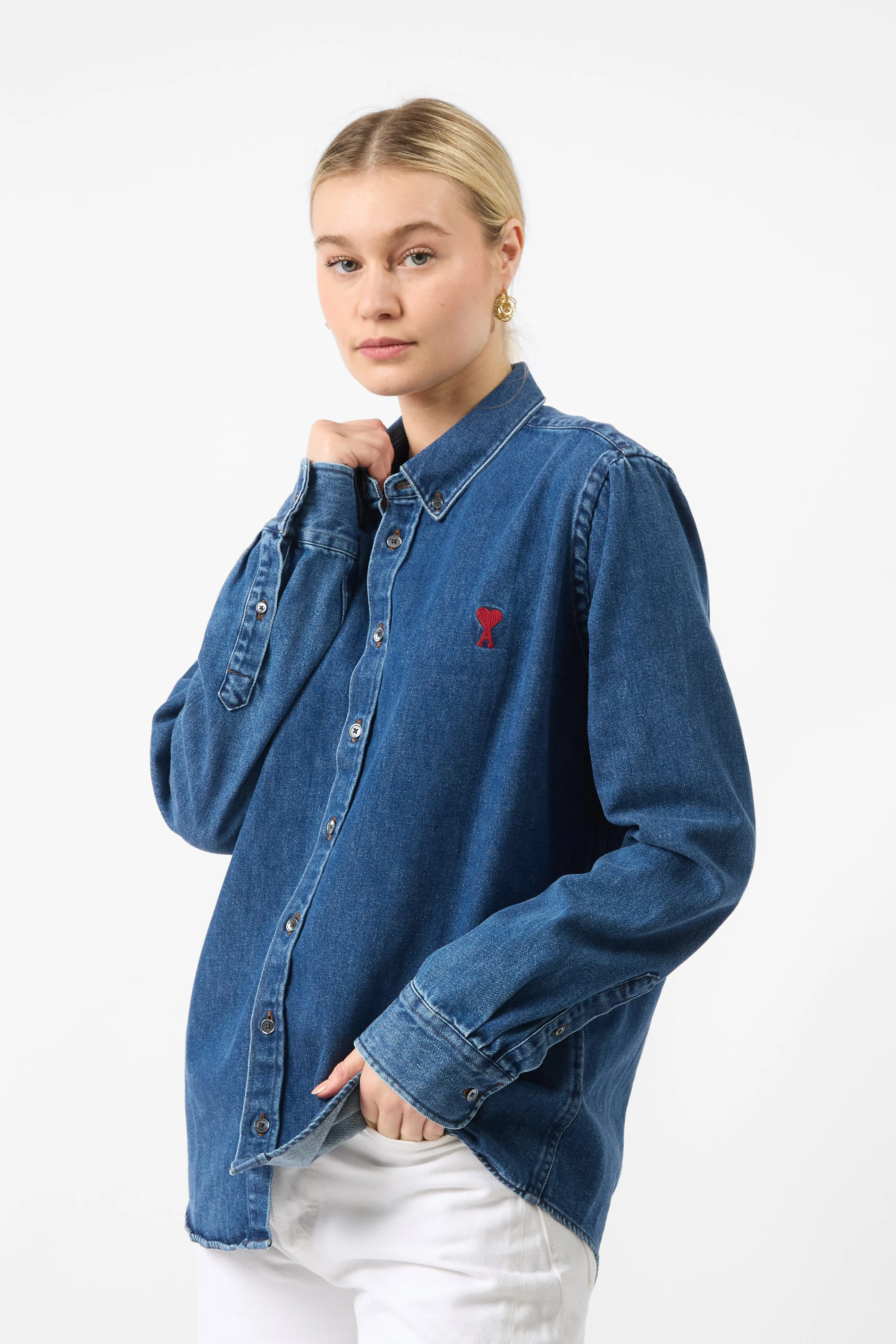 AMI Paris logo Cotton Denim Shirt sold by Bessette