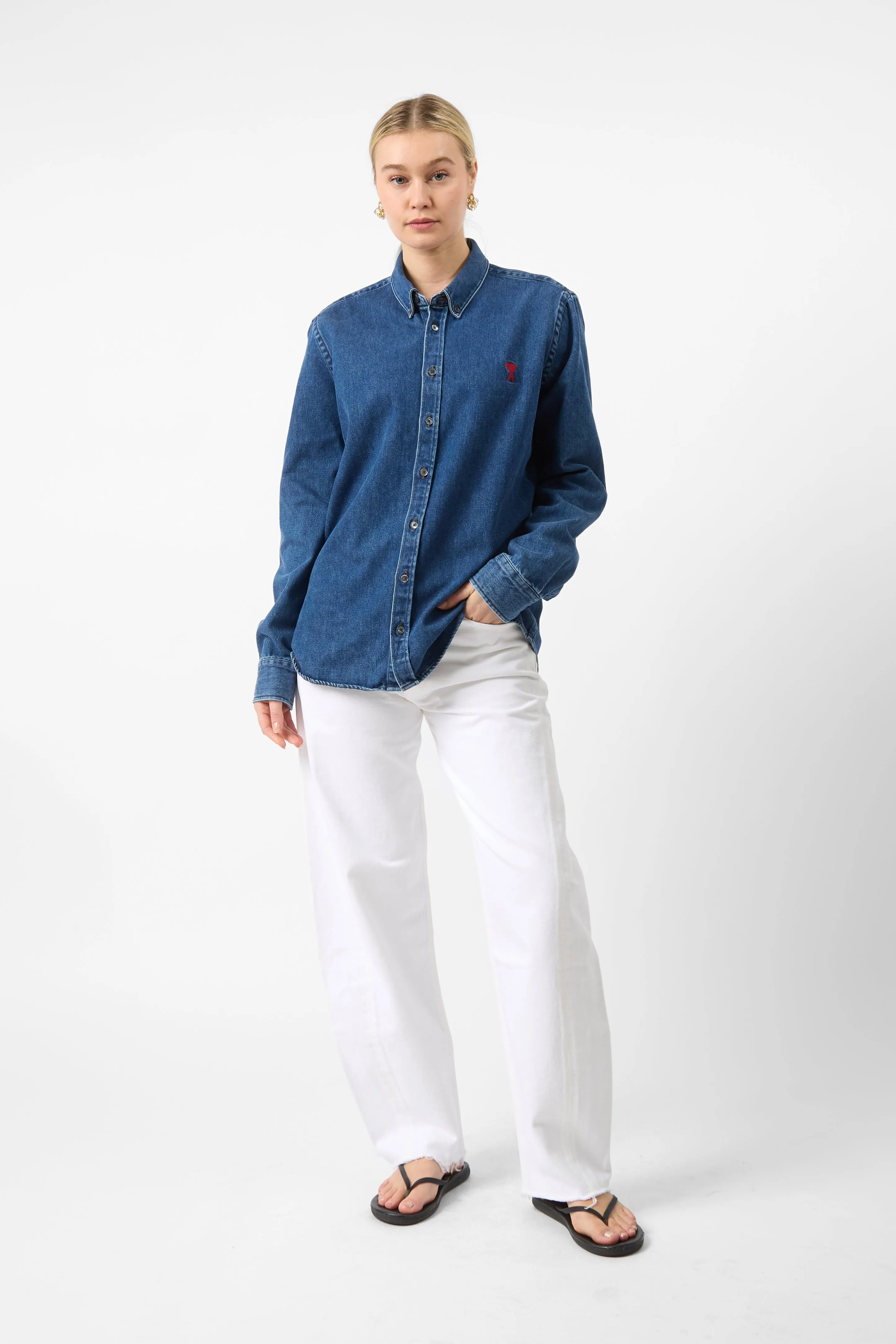 AMI Paris logo Cotton Denim Shirt sold by Bessette product image thumbnail 2