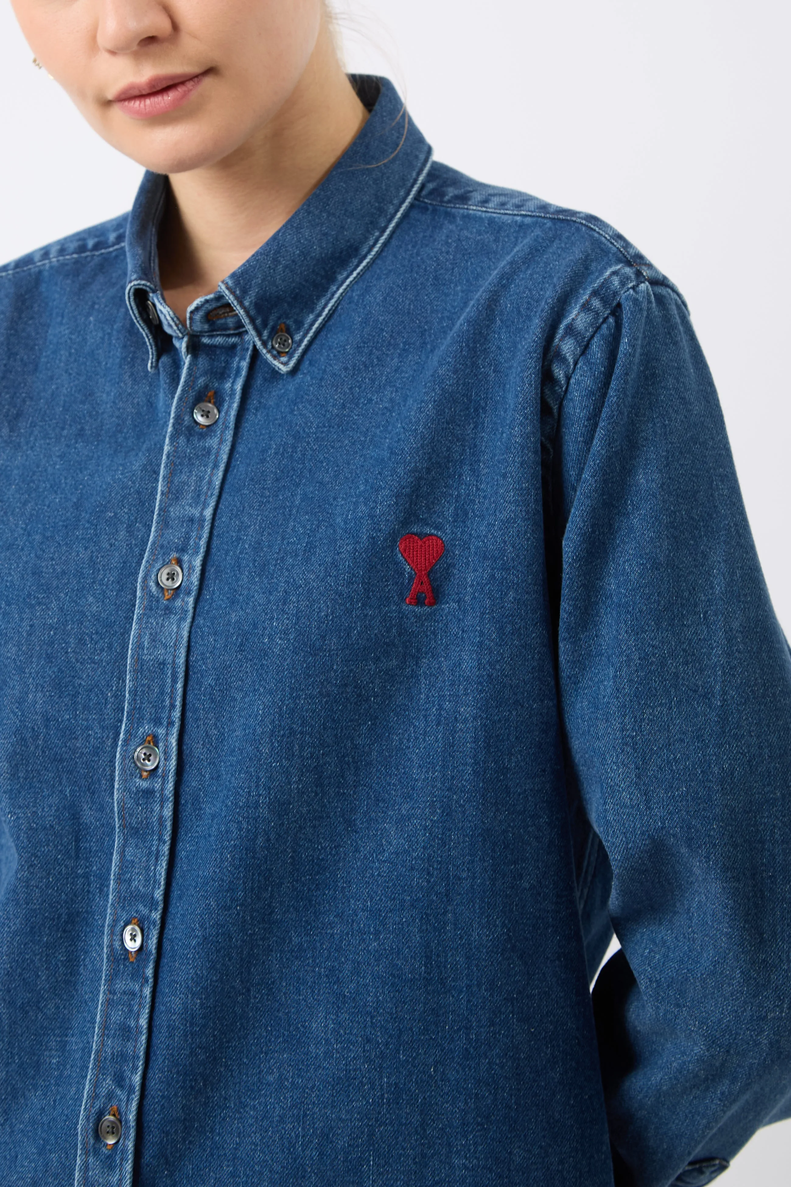 AMI Paris logo Cotton Denim Shirt sold by Bessette product image thumbnail 3