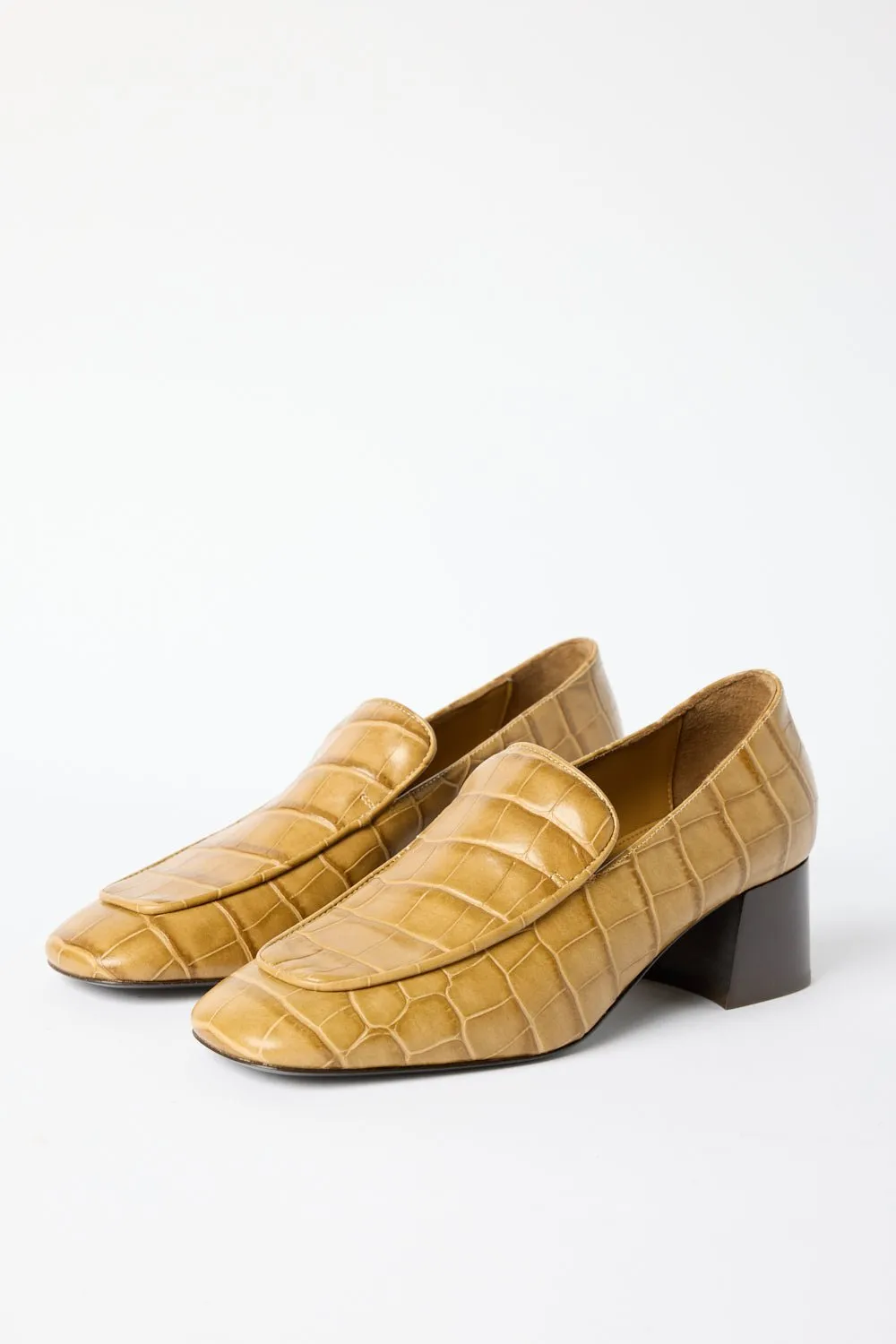 The Block-Heel Pump in Ocre sold by Bessette