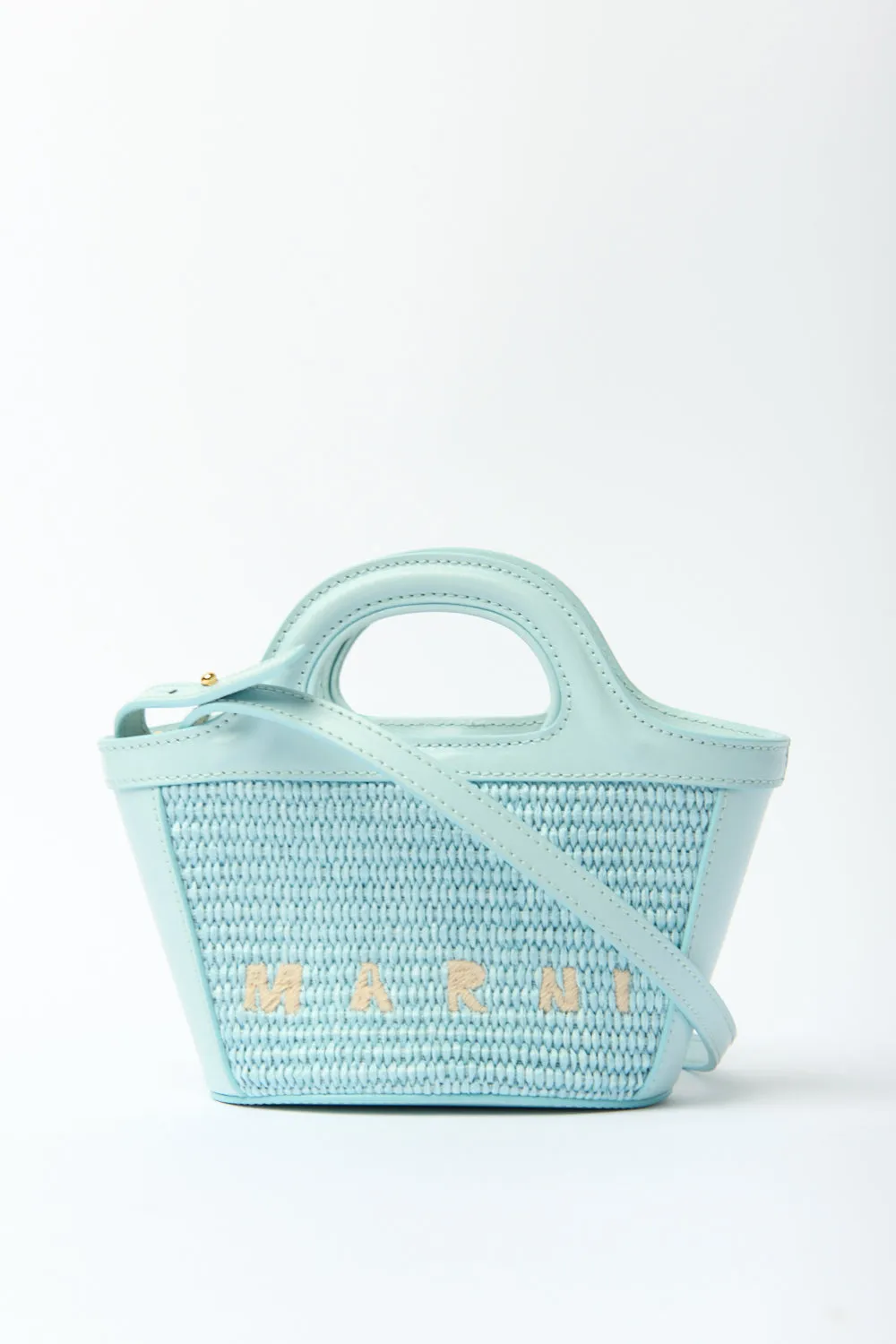 Marni Tropicalia Micro Blue Leather and Embroidered Faux Raffia Tote sold by Bessette
