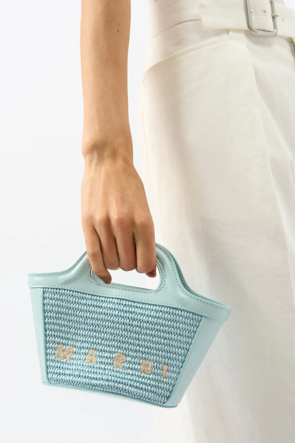 Marni Tropicalia Micro Blue Leather and Embroidered Faux Raffia Tote sold by Bessette product image thumbnail 4