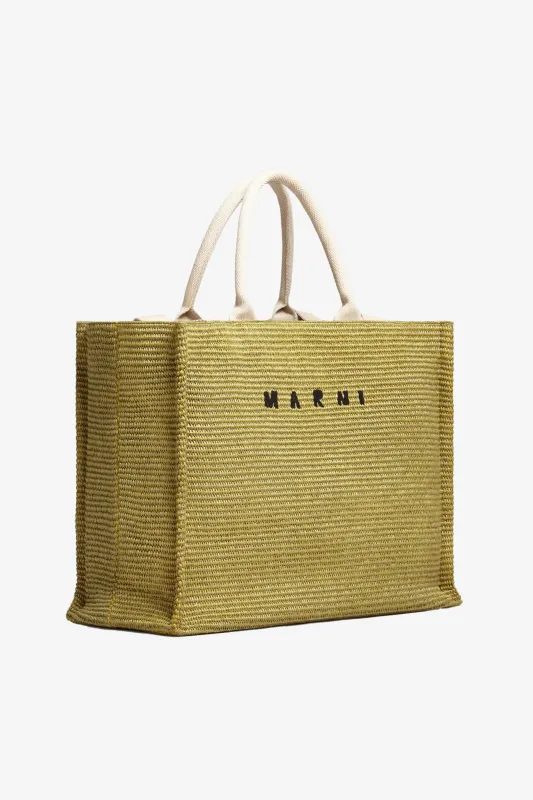 Marni Olive Raffia Logo Tote sold by Bessette