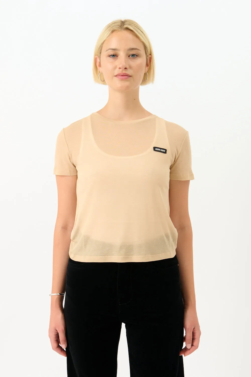 Miu Miu Jersey Logo T-Shirt sold by Bessette