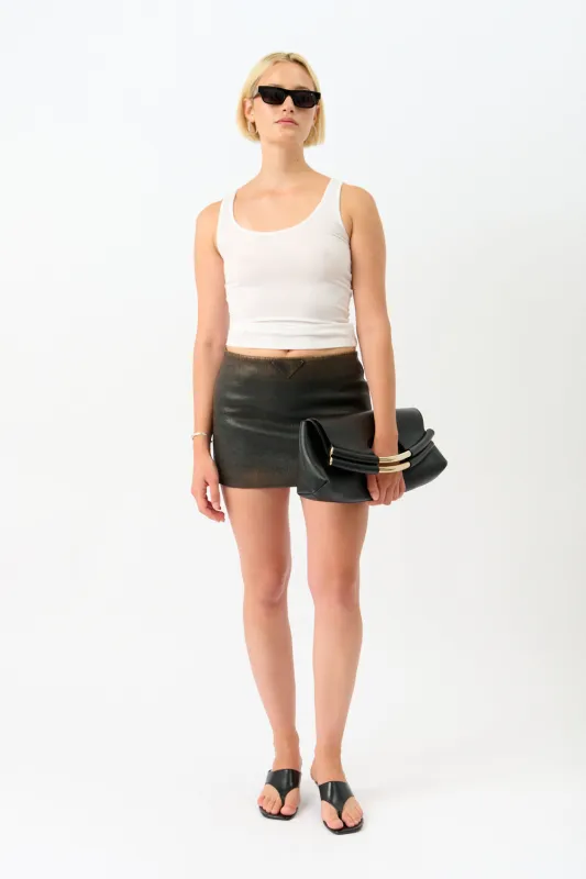 Prada Distressed Leather Mini Skirt sold by Bessette